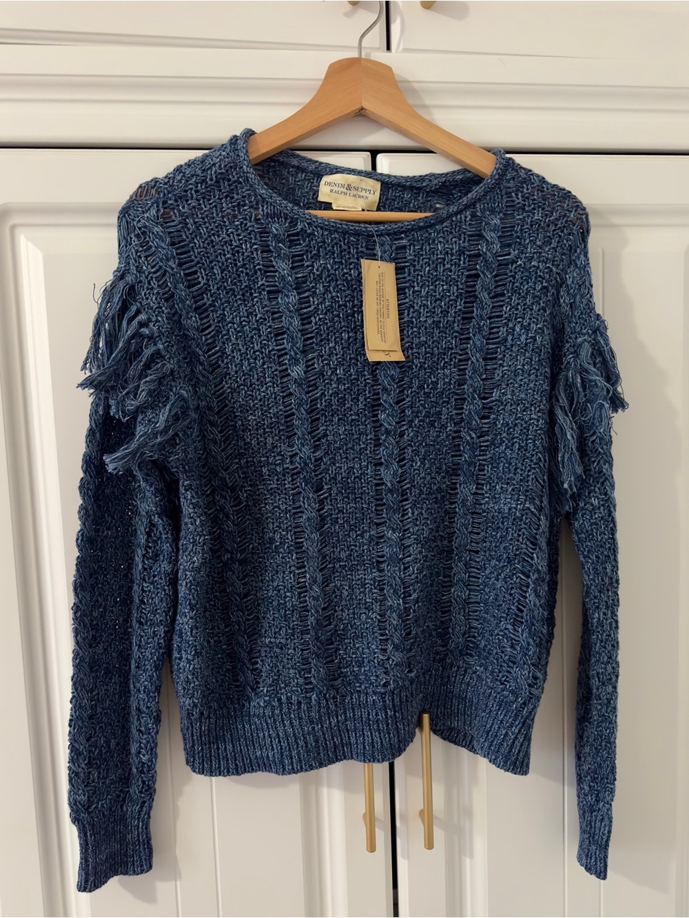 Ralph Lauren Denim & Supply Blue Cable Knit Fringe Sweater S